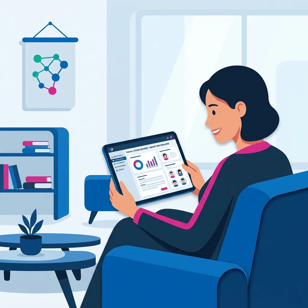 Illustration moderne du Portail Famille Technocarte sur tablette et smartphone